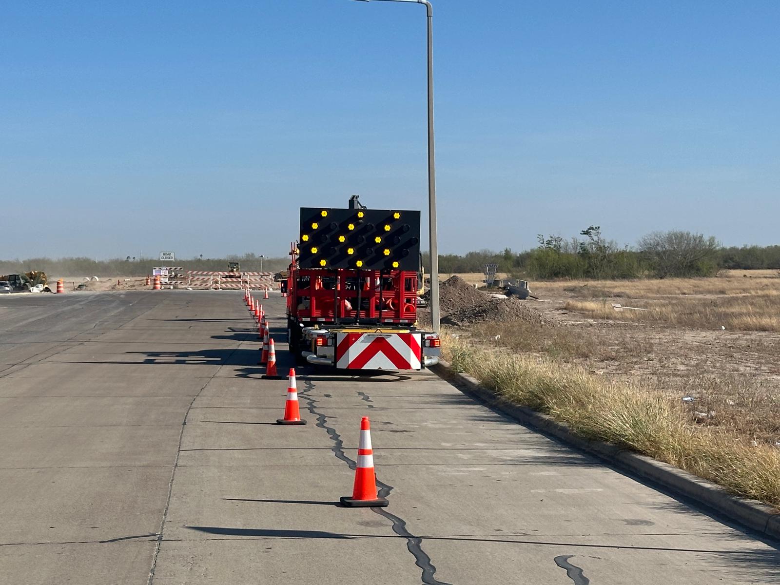 Digital arrow board deployed as part of TxDOT-compliant temporary traffic control in McAllen